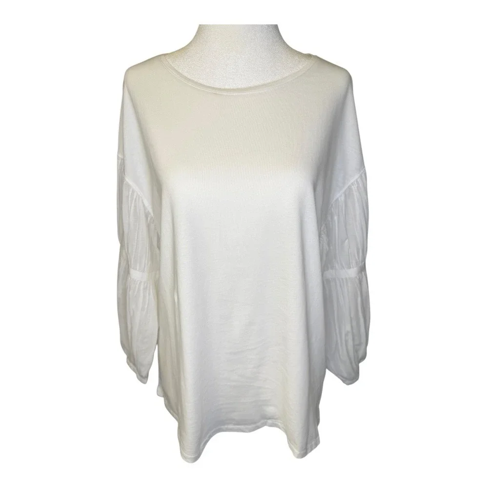 Madewell White‎ Puff-Sleeve Drop-Shoulder Knit Top Size Medium NWT